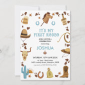 Invitation Blue Brown Mon premier Rodéo Cowboy 1er anniversai (Devant)