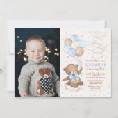Invitation Blue Brown Ours En Teddy Ballons Anniversaire Garç (Devant)