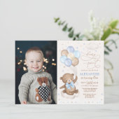 Invitation Blue Brown Ours En Teddy Ballons Anniversaire Garç (Debout devant)
