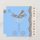 Invitation Blue Brown poussette Bleu Brown bébé garçon douche (Devant / Derrière)
