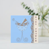 Invitation Blue Brown poussette Bleu Brown bébé garçon douche (Debout devant)