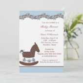Invitation Blue Brown Rocking Horse Boy douche (Debout devant)