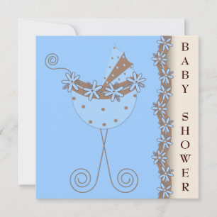 Invitation Blue Brown Stroller Blue Brown Baby Boy Show