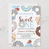 Invitation Blue Brown Sweet One Donut Anniversaire (Devant)