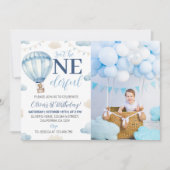 Invitation Blue Brown Teddy Bear Anniversaire Photo Invitatio (Devant)