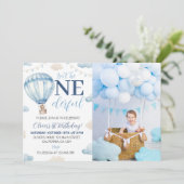 Invitation Blue Brown Teddy Bear Anniversaire Photo Invitatio (Debout devant)