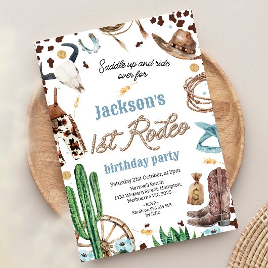 Invitation Blue Brown Western Premier Rodéo 1er Anniversaire