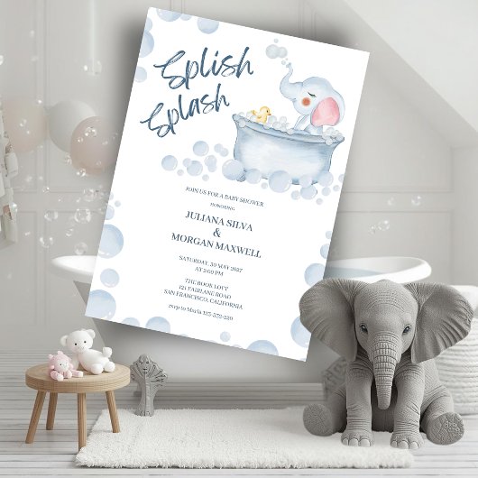 Invitation Blue Bubble Bath Animal Baby Shower