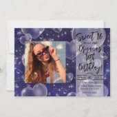 Invitation Blue Bubble Hearts mignonne Girly 90's Anniversair (Devant)