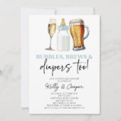 Invitation Blue Bubbles Brews et Diapers aussi! Baby shower (Devant)