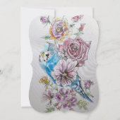 Invitation Blue Budgie Rose Floral 40e anniversaire Invitatio (Dos)