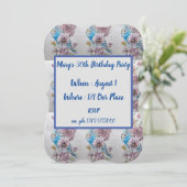 Invitation Blue Budgie Rose Floral 40e anniversaire Invitatio (Debout devant)