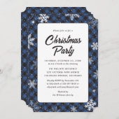 Invitation Blue Buffalo Plaid Snowflake Christmas Party (Devant / Derrière)