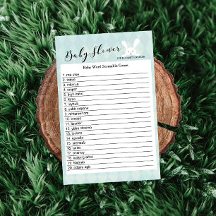 Invitation Blue Bunny Baby shower Mot Scramble Jeu