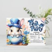 Invitation Blue Bunny Wonderland Tea Party Baby shower garçon (Debout devant)