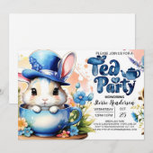 Invitation Blue Bunny Wonderland Tea Party Baby shower garçon (Devant / Derrière)