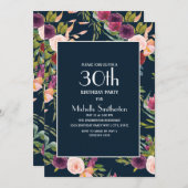 Invitation Blue Burgundy Blush Floral 30e anniversaire (Devant / Derrière)