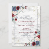 Invitation Blue Burgundy Blush Gold Floral Details Wedding (Devant)
