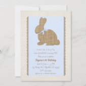 Invitation Blue & Burlap Bunny rustique Pâques 1er anniversai (Devant)