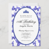 Invitation Blue Butterflies Glam 18th Birthday Debut (Devant)