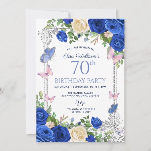Invitation Blue Butterfly Lilac Garden Party 80e anniversaire (Devant)