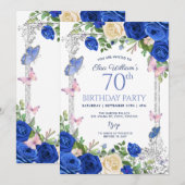 Invitation Blue Butterfly Lilac Garden Party 80e anniversaire (Devant / Derrière)