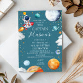 Invitation Blue Captain Rocket Solar System Adventure Kids 