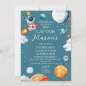 Invitation Blue Captain Rocket Solar System Adventure Kids  (Devant)