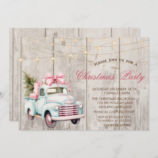 Invitation Blue Car Pine Tree Bois Noël (Devant / Derrière)