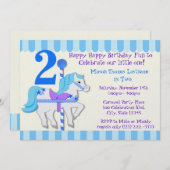 Invitation Blue Carousel Pony 2e fête d'anniversaire (Devant / Derrière)