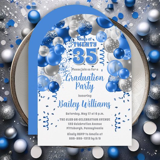 Invitation Blue Celebration Ballons Graduation Party