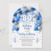 Invitation Blue Celebration Balloons 80e Anniversaire (Devant)