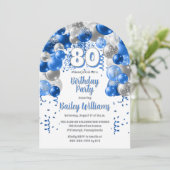 Invitation Blue Celebration Balloons 80e Anniversaire (Debout devant)