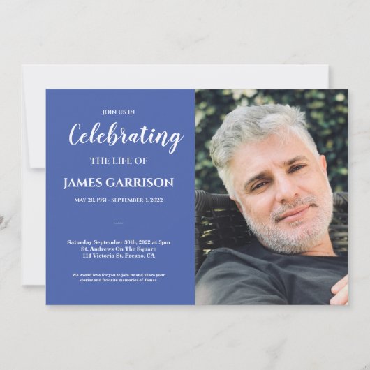 Invitation Blue Celebration of Life With Photo Funeral (Devant)