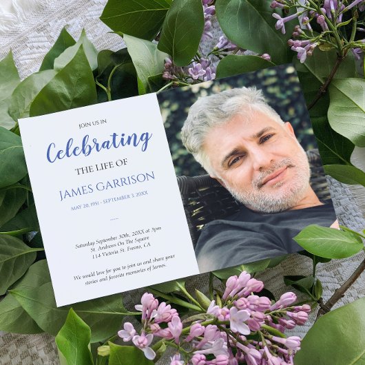 Invitation Blue Celebration of Life With Photo Funeral