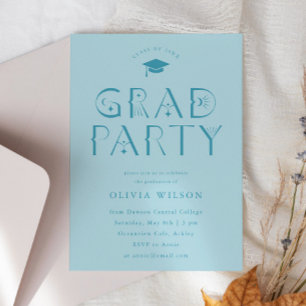 Invitation Blue Celestia Typographie Grad Party