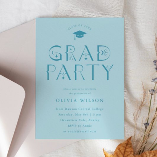 Invitation Blue Celestia Typographie Grad Party