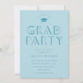 Invitation Blue Celestia Typographie Grad Party (Devant)