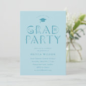 Invitation Blue Celestia Typographie Grad Party (Debout devant)