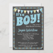 Invitation Blue Chalkboard C'est un Baby shower garçon Invita (Devant)