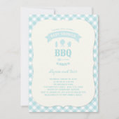 Invitation Blue Checks BBQ Boy Baby shower Summer Party (Devant)