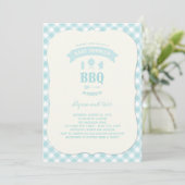 Invitation Blue Checks BBQ Boy Baby shower Summer Party (Debout devant)