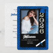 Invitation Blue Cheetah Print Class of 2025 Graduation (Devant / Derrière)