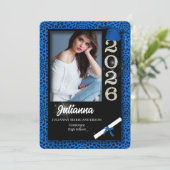 Invitation Blue Cheetah Print Class of 2025 Graduation (Debout devant)