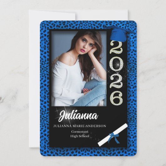 Invitation Blue Cheetah Print Class of 2025 Graduation (Devant)