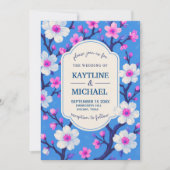 Invitation Blue Cherry Blossom Elegant Floral Romantic Spring (Devant)