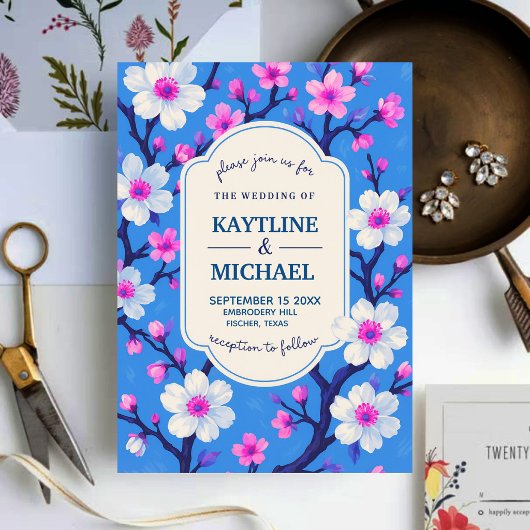 Invitation Blue Cherry Blossom Elegant Floral Romantic Spring
