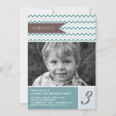 Invitation Blue Chevron Mod Photo Anniversaire Fête Invitatio (Devant)