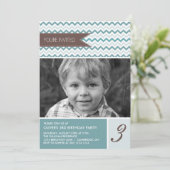 Invitation Blue Chevron Mod Photo Anniversaire Fête Invitatio (Debout devant)