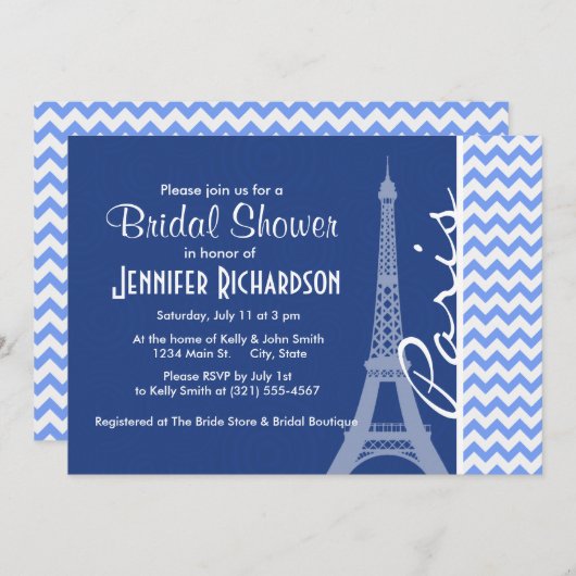 Invitation Blue Chevron ; Paris (Devant / Derrière)